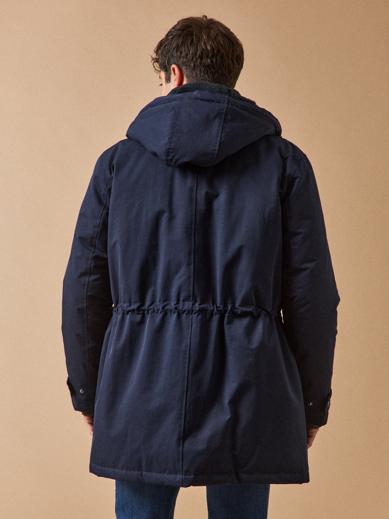 Men's long parka with lined hood