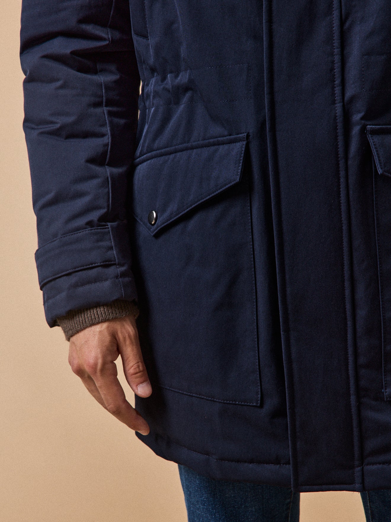 Men's long parka with lined hood