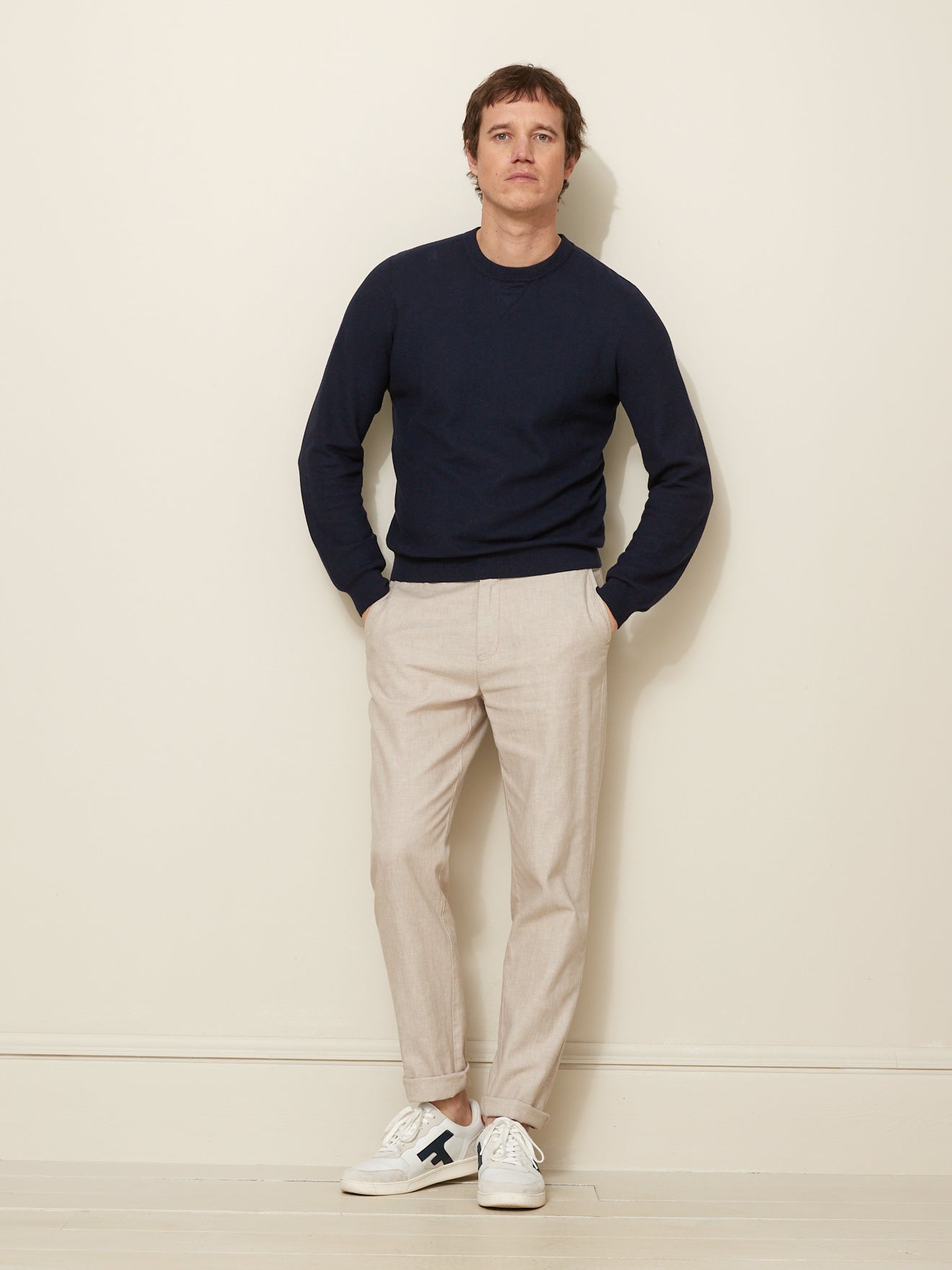 Pantalon taille élastiquée coton et lin homme