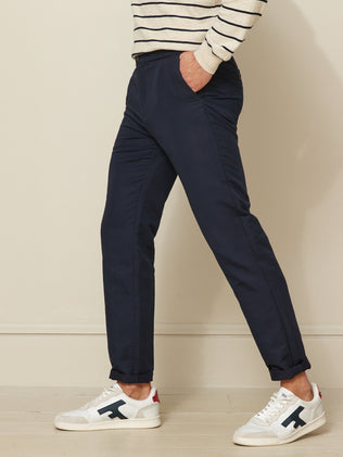 Men's linen and cotton trousers with elastic waistband