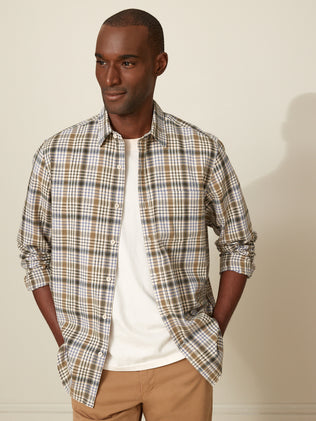 Men's Regular Fit cotton and linen check shirt