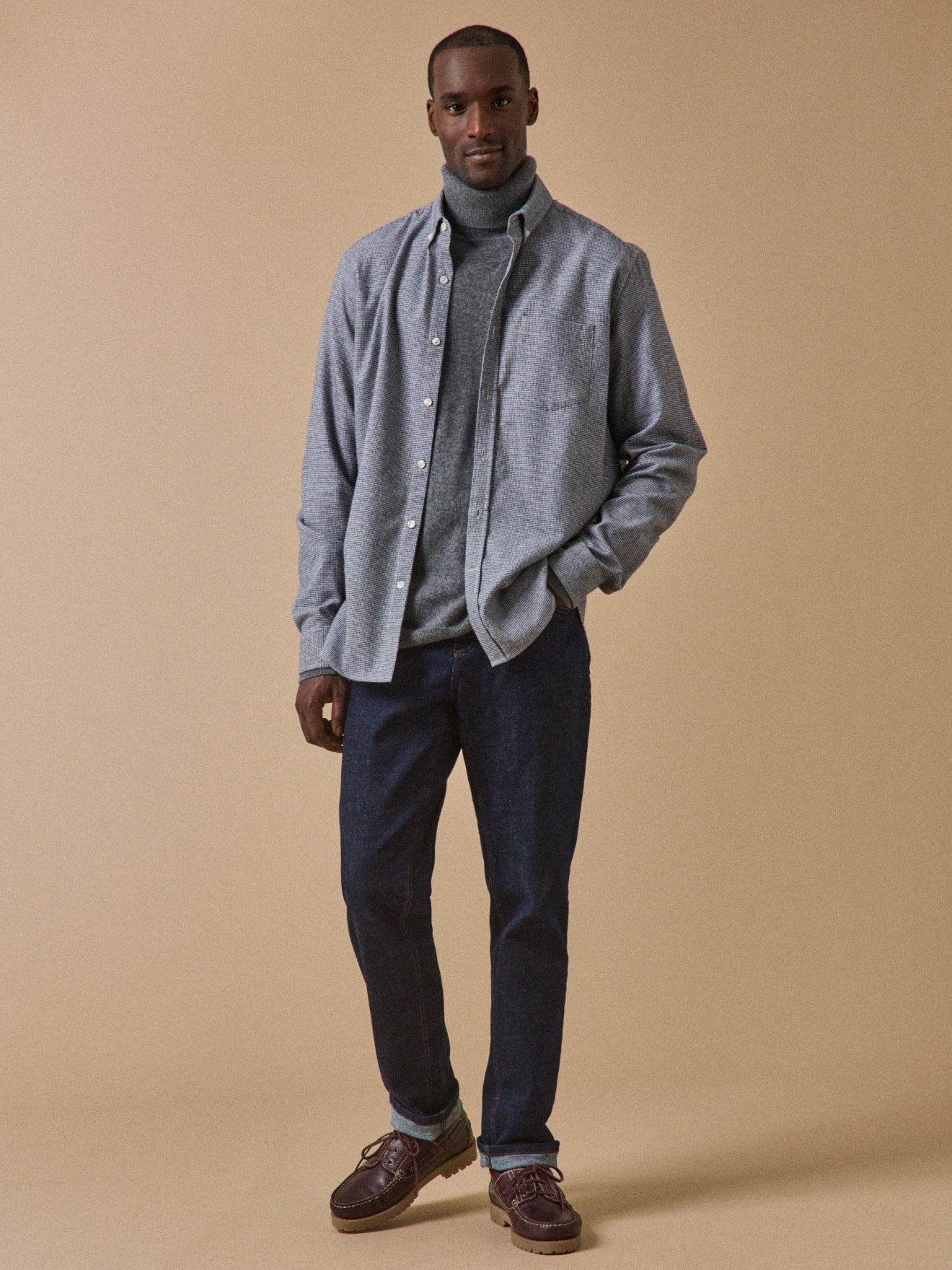 Chemise flanelle pied-de-puce homme coupe contemporaine