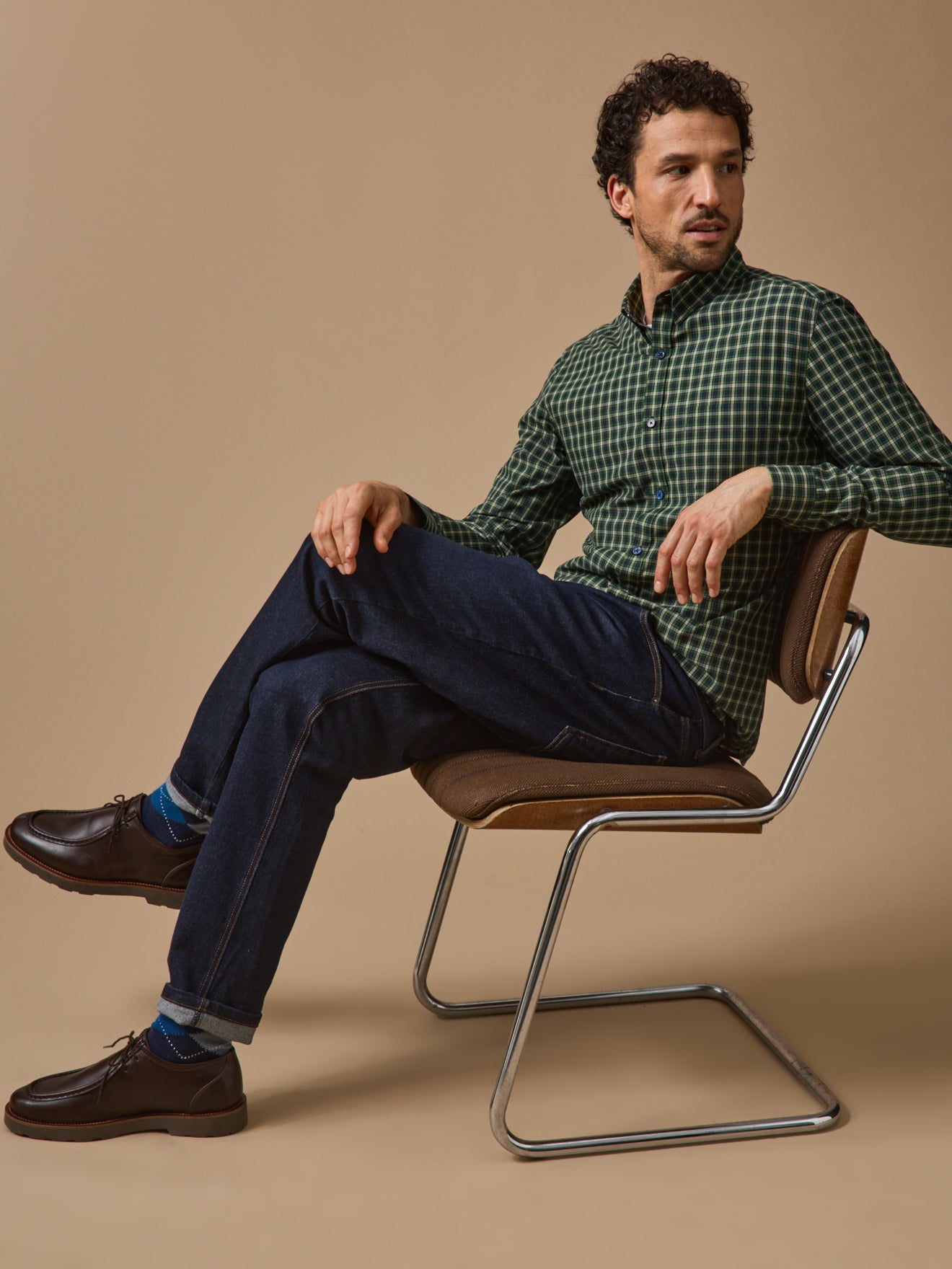 Men's checked poplin shirt - fitted