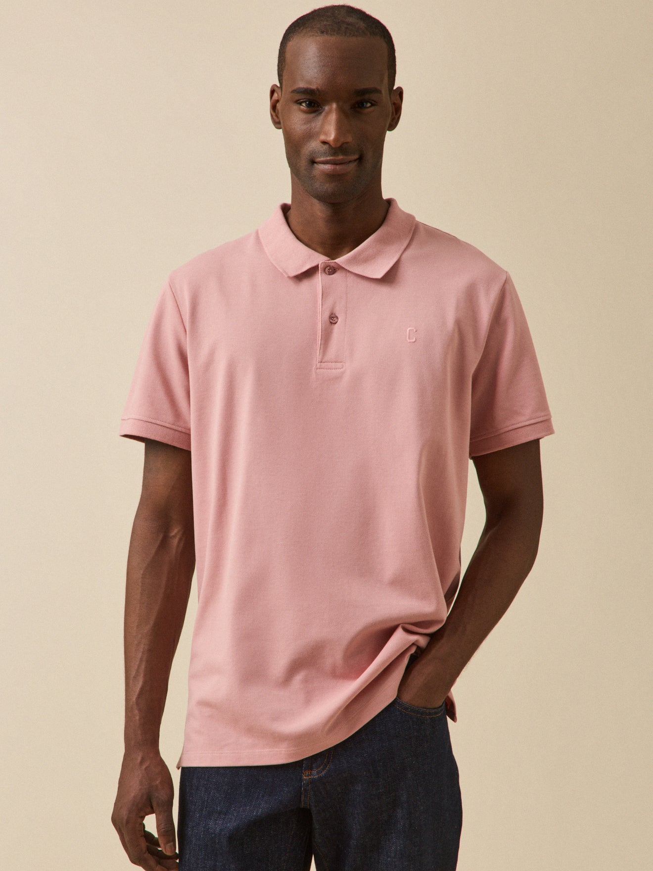 Men's plain piqué knit organic cotton polo shirt
