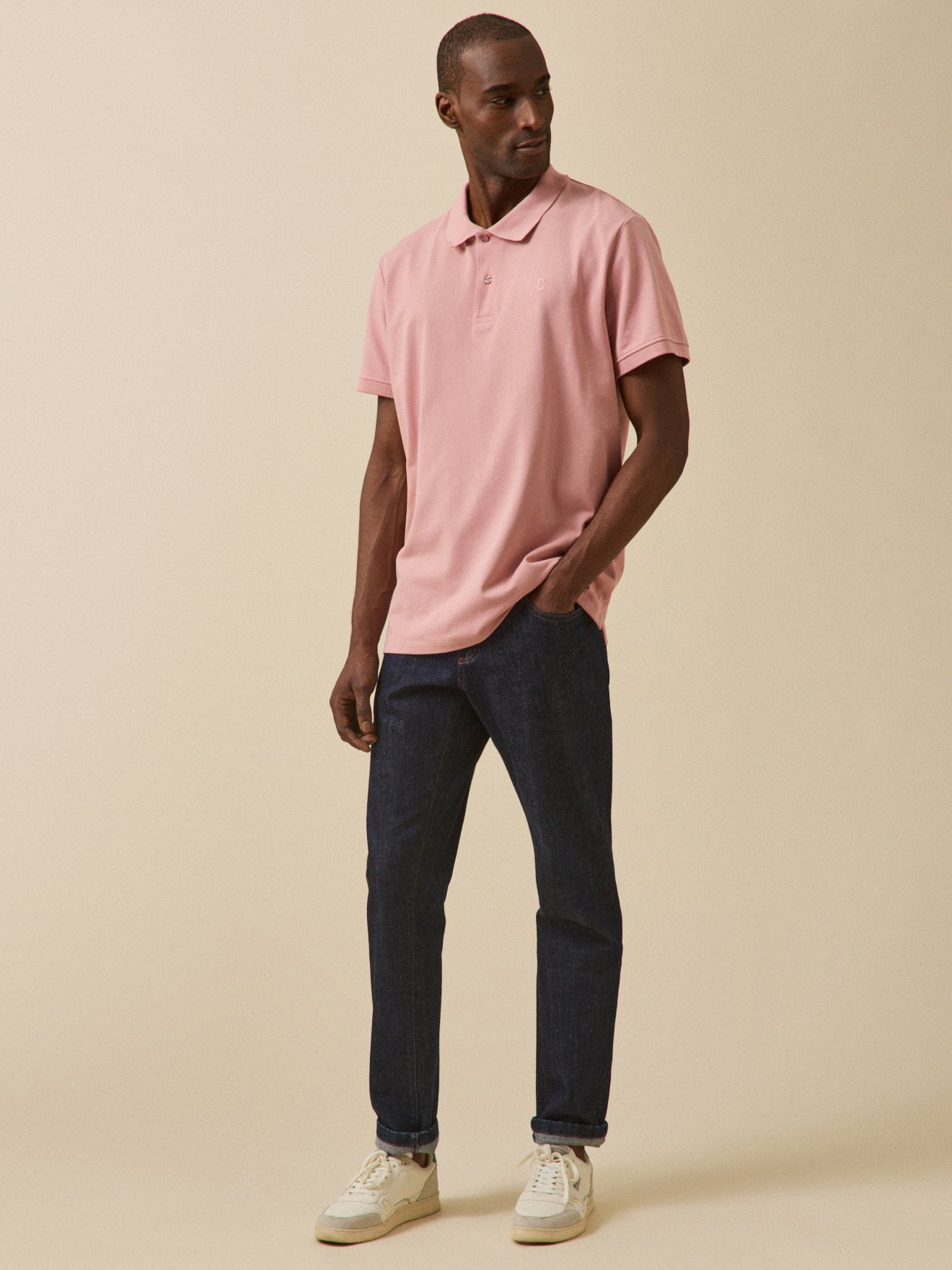 Men's plain piqué knit organic cotton polo shirt