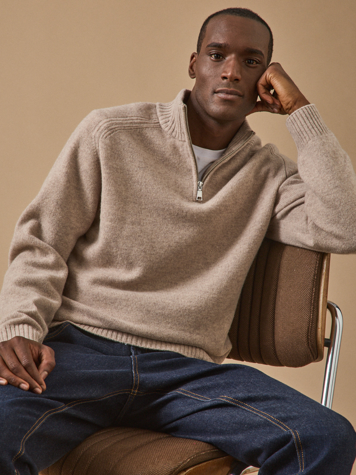 Men's zip sweater with high neck