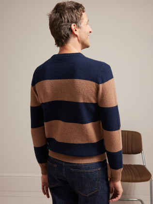 Men's stripe Merino wool sweater with round neck