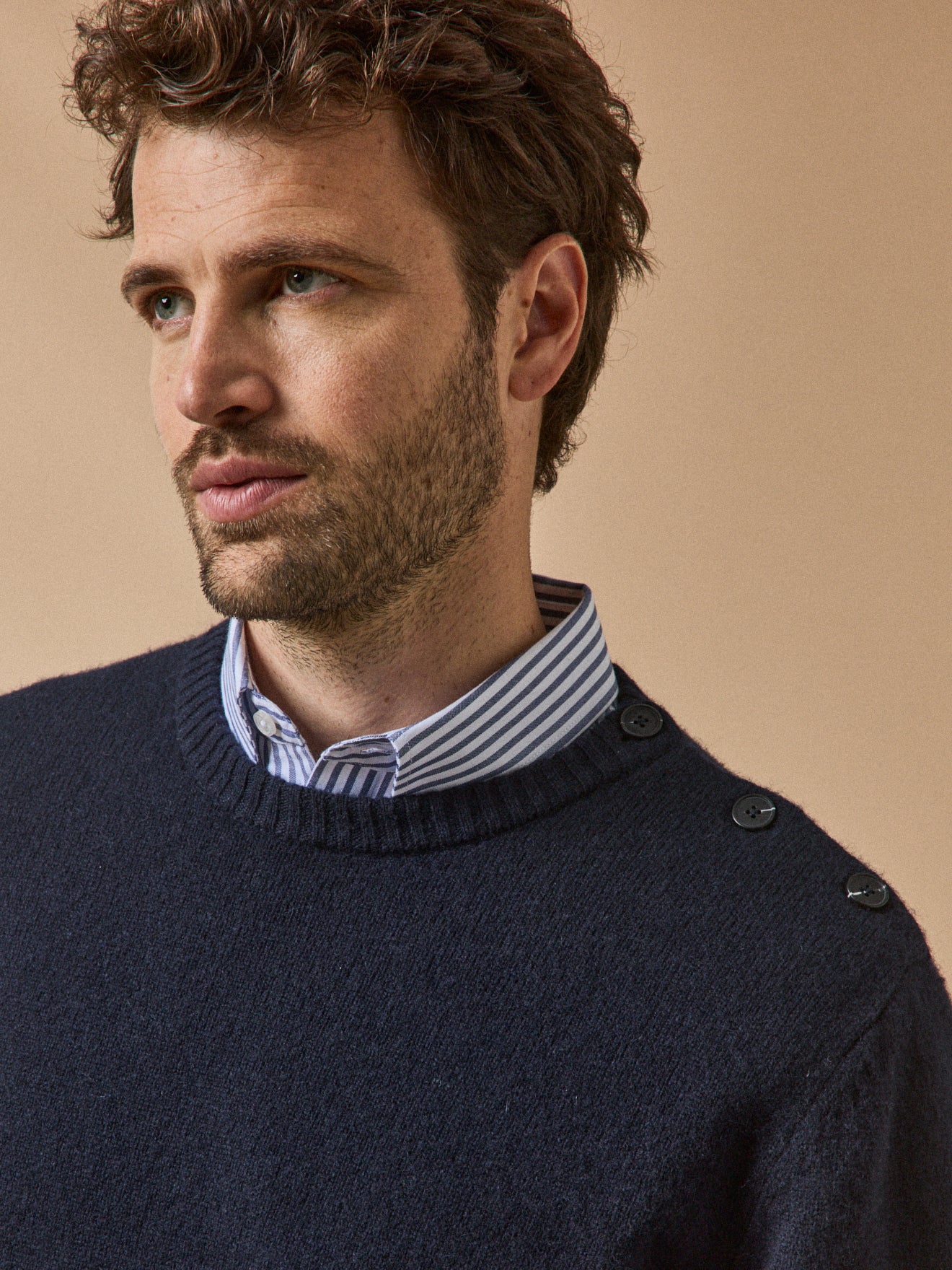 Pull boutonné laine mérinos homme