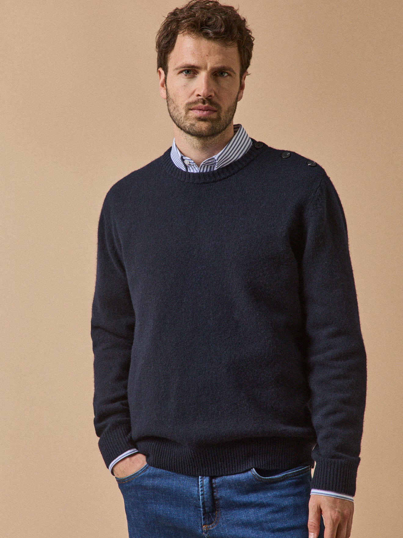 Pull boutonné laine mérinos homme