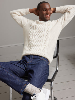 Men's cable knit sweater with recycled wool