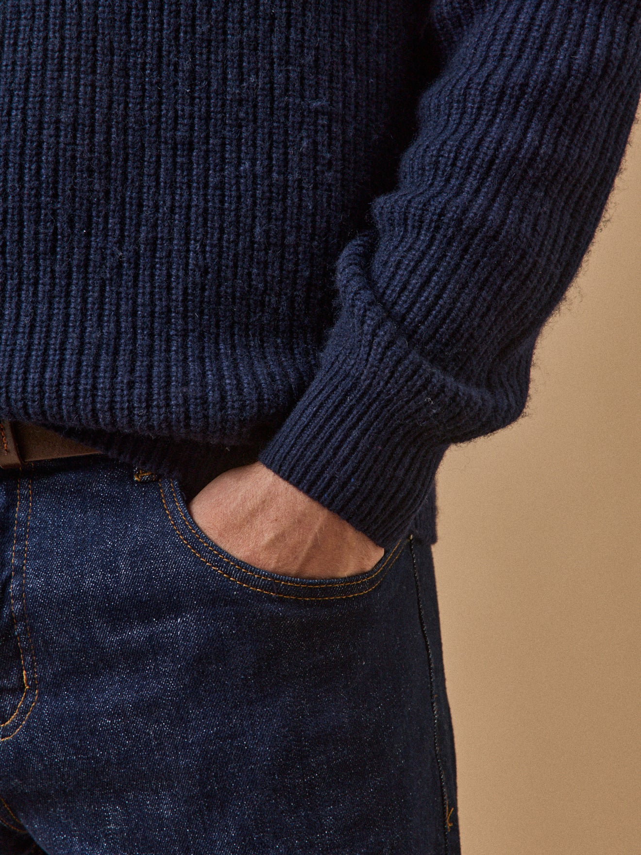 Pull col rond maille côtelée homme