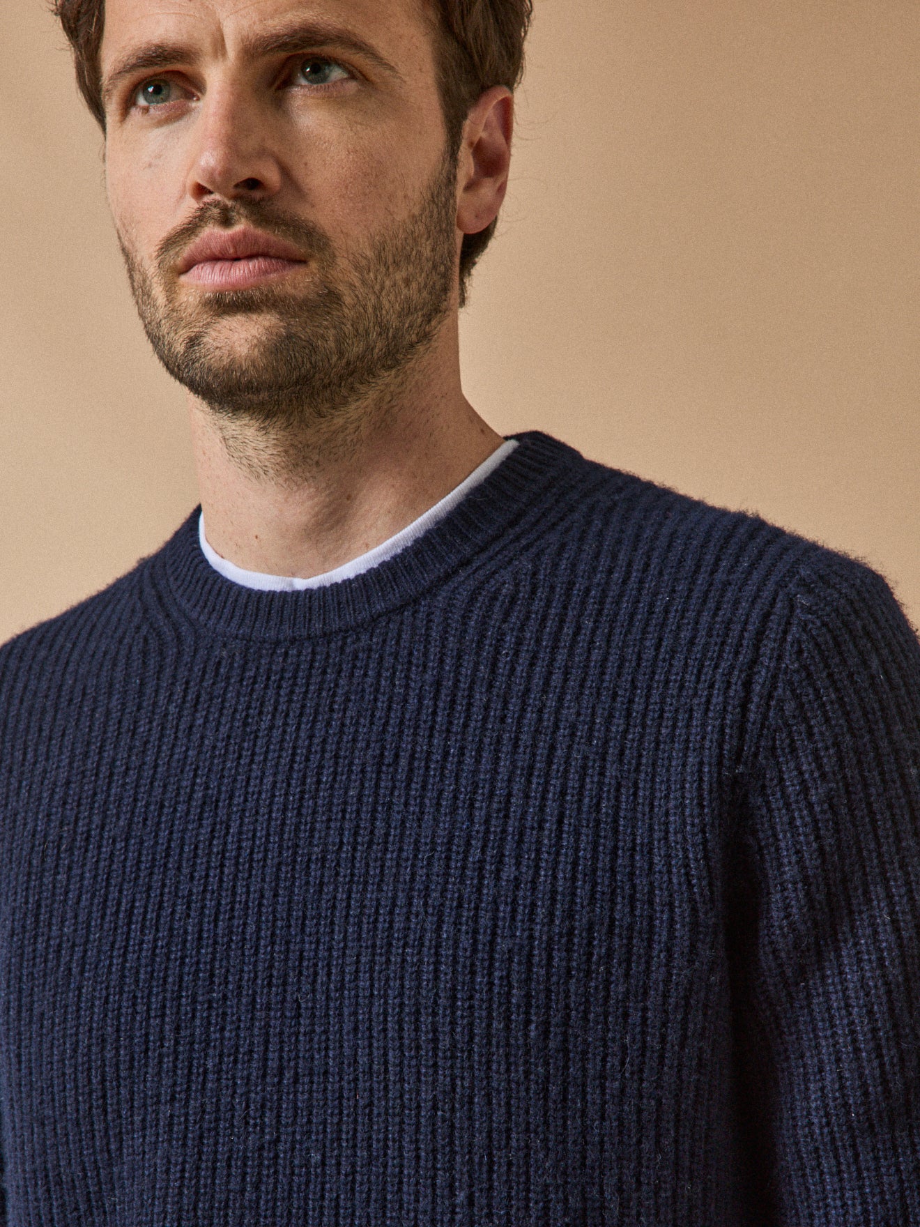 Pull col rond maille côtelée homme