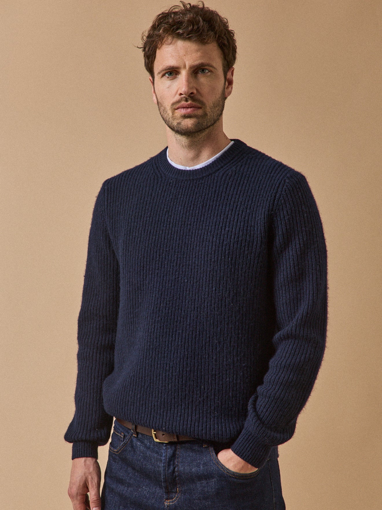 Pull col rond maille côtelée homme