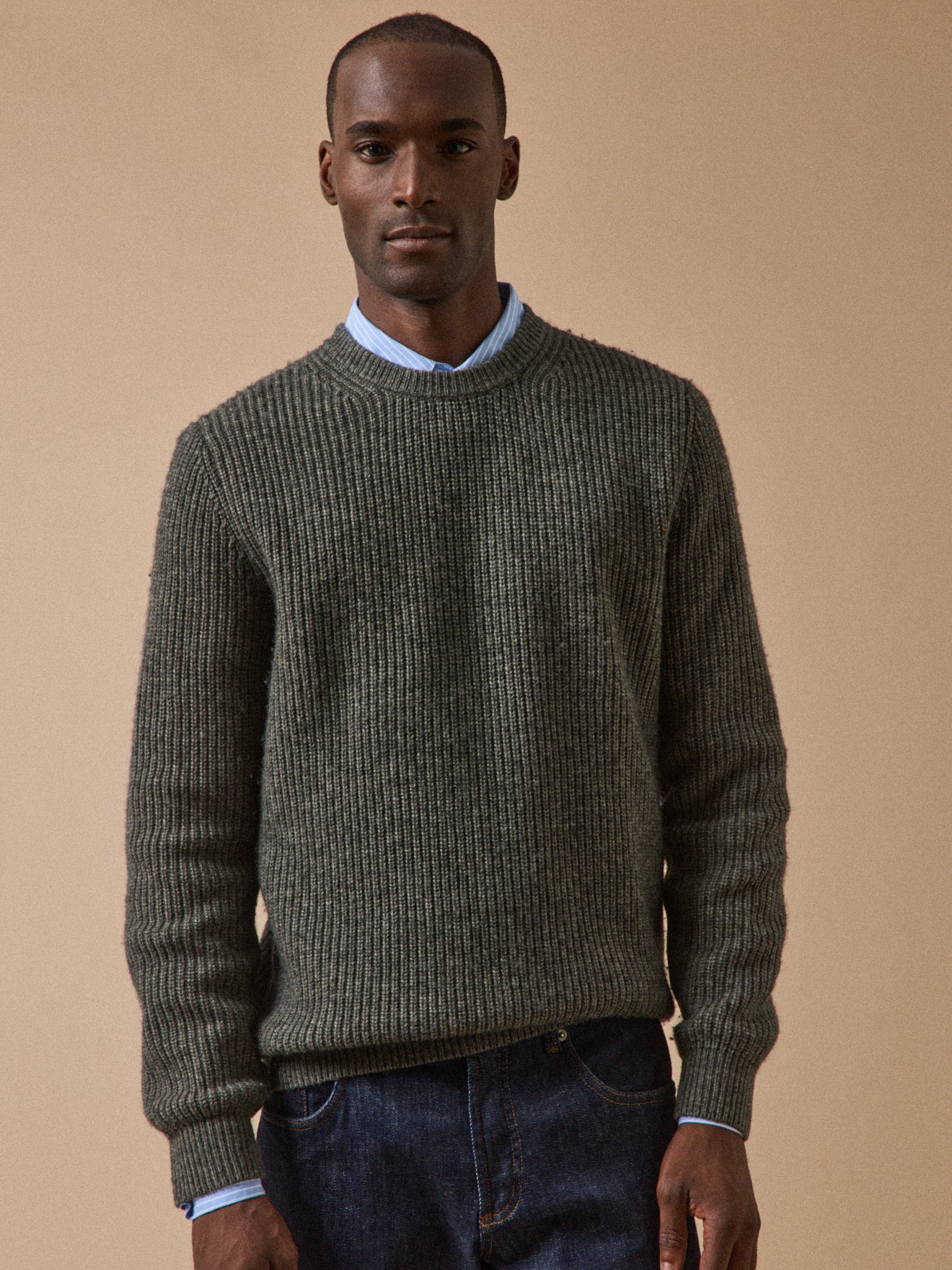 Pull col rond maille côtelée homme