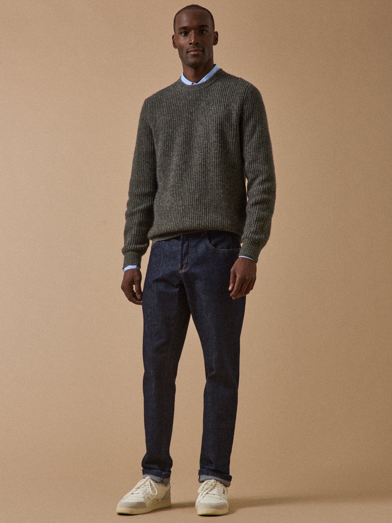 Pull col rond maille côtelée homme