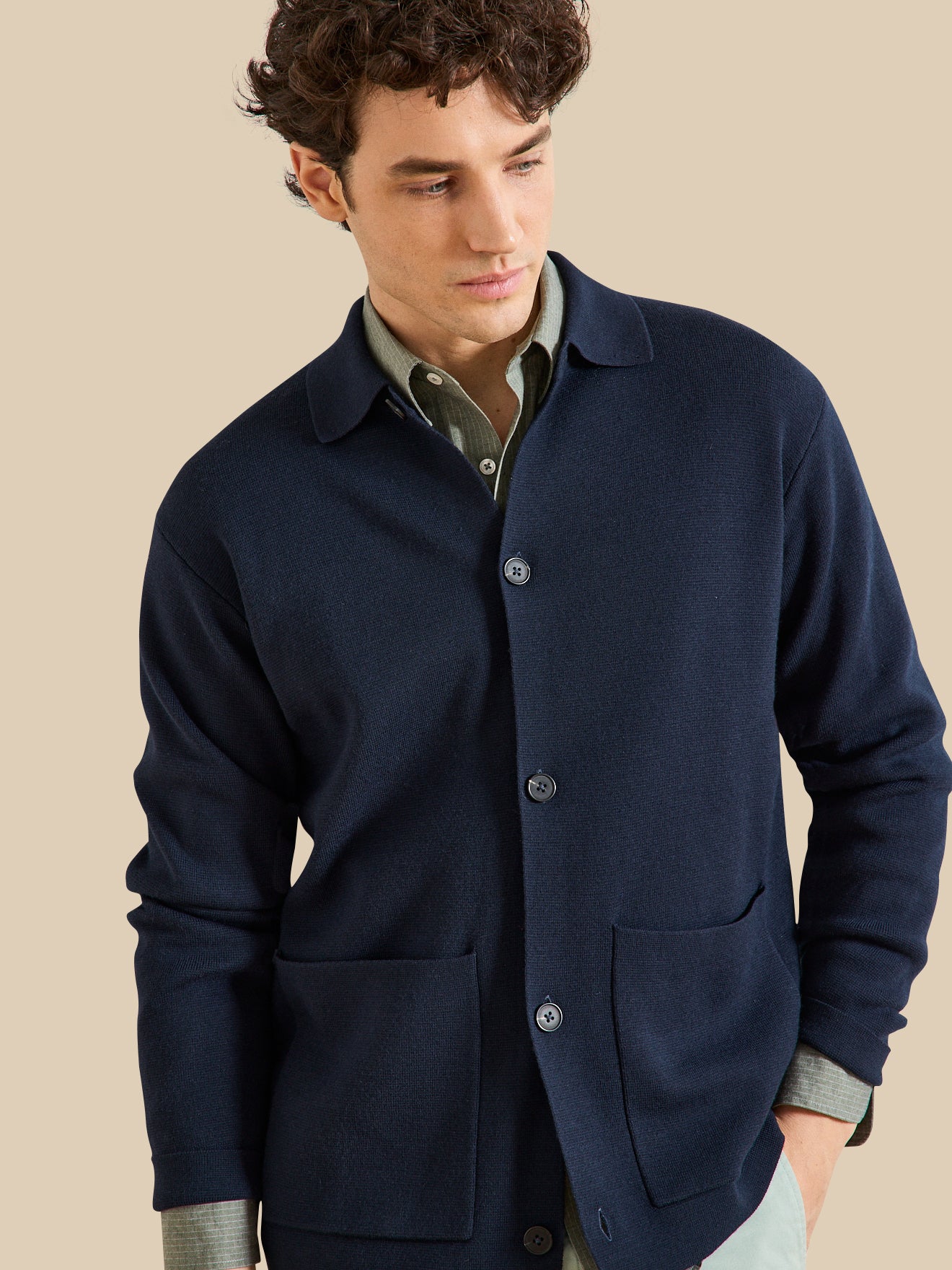 Men's wool and recycled fiber cardigan