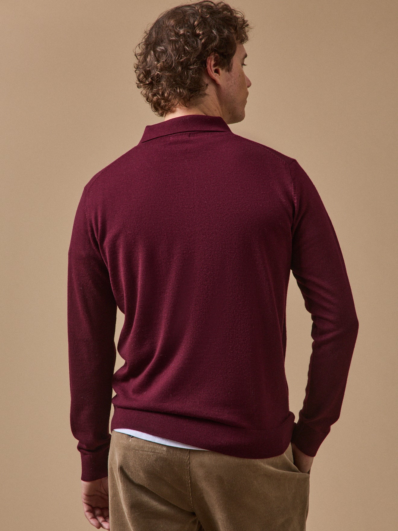 Men's lightweight merino wool sweater with polo shirt collar