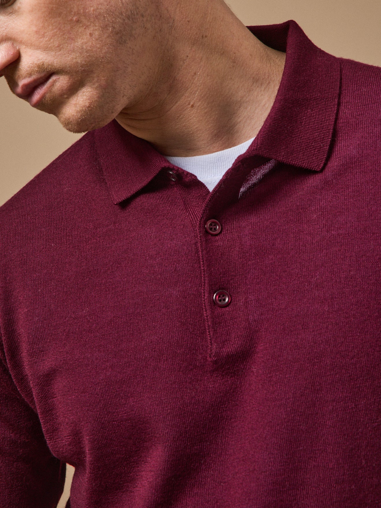 Men's lightweight merino wool sweater with polo shirt collar
