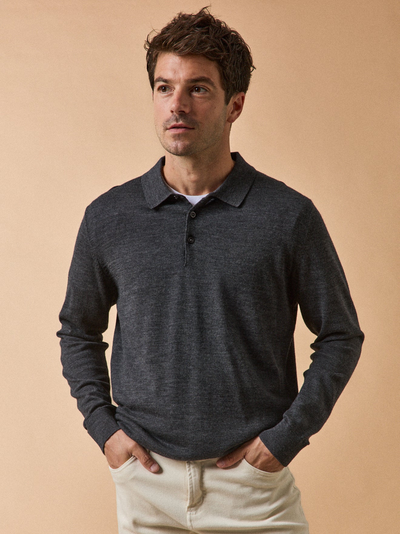 Pull fin col polo laine mérinos homme