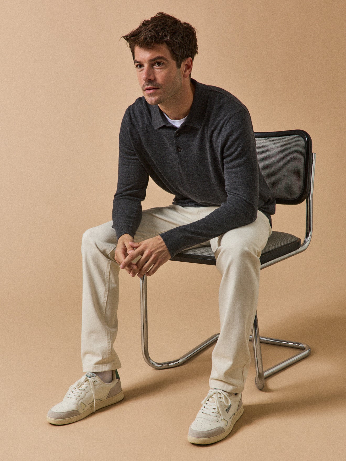 Pull fin col polo laine mérinos homme