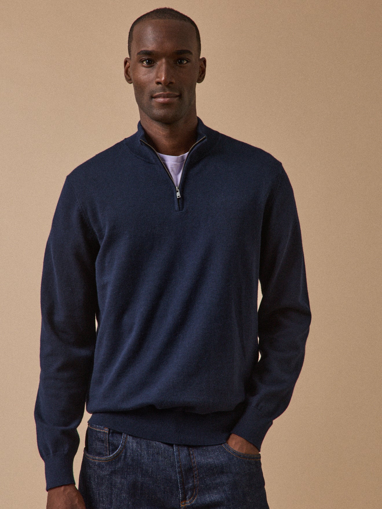 Men's organic cotton and cashmere sweater with high neckline