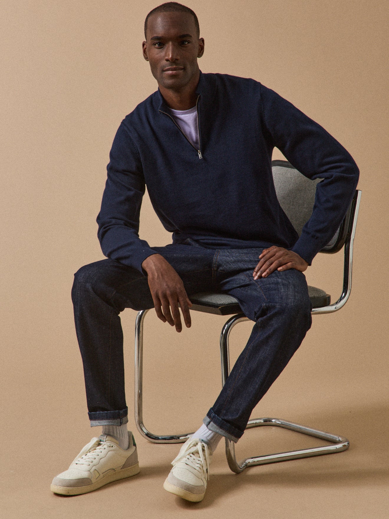 Men's organic cotton and cashmere sweater with high neckline