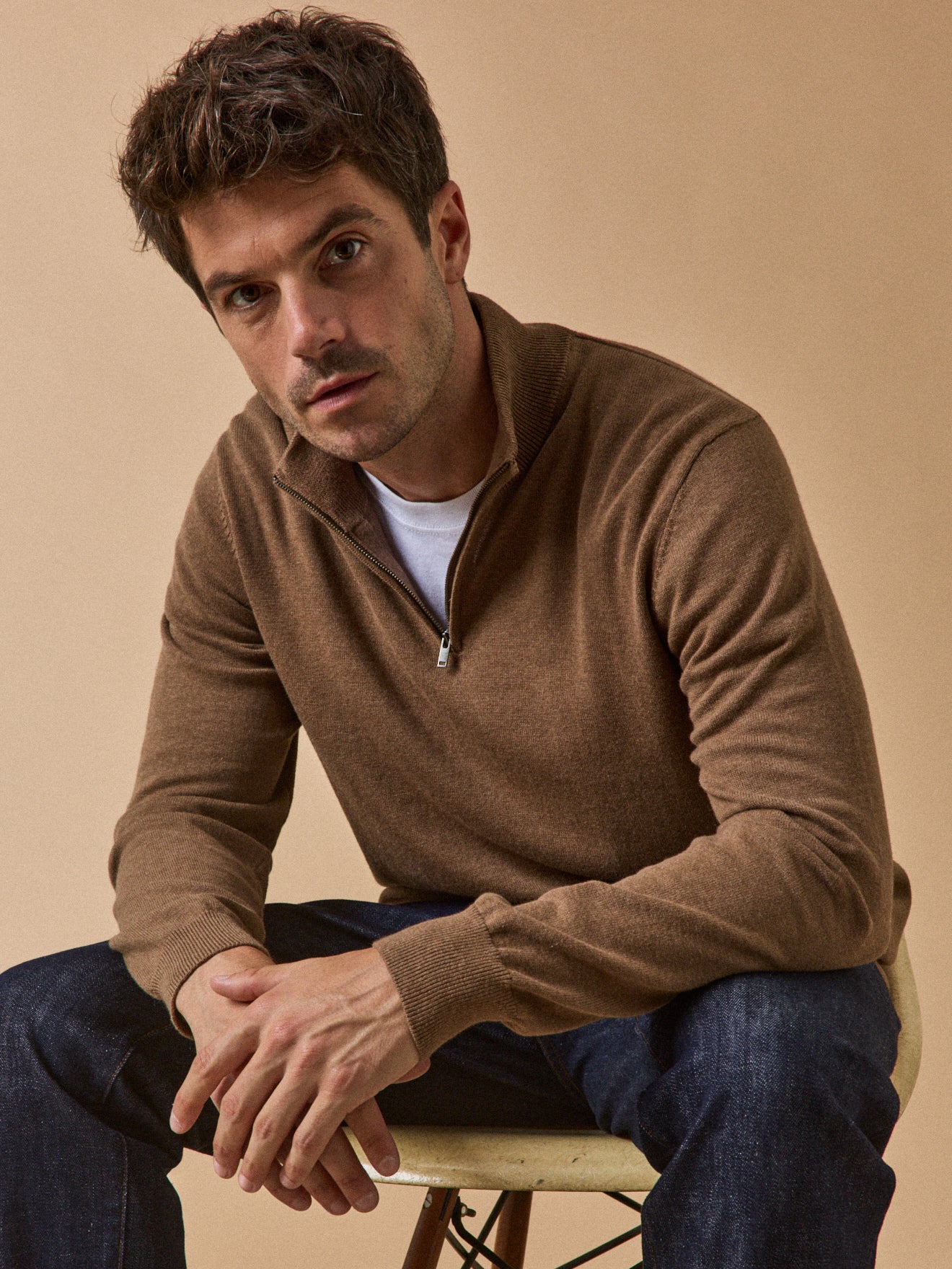 Pull col montant homme coton biologique et cachemire