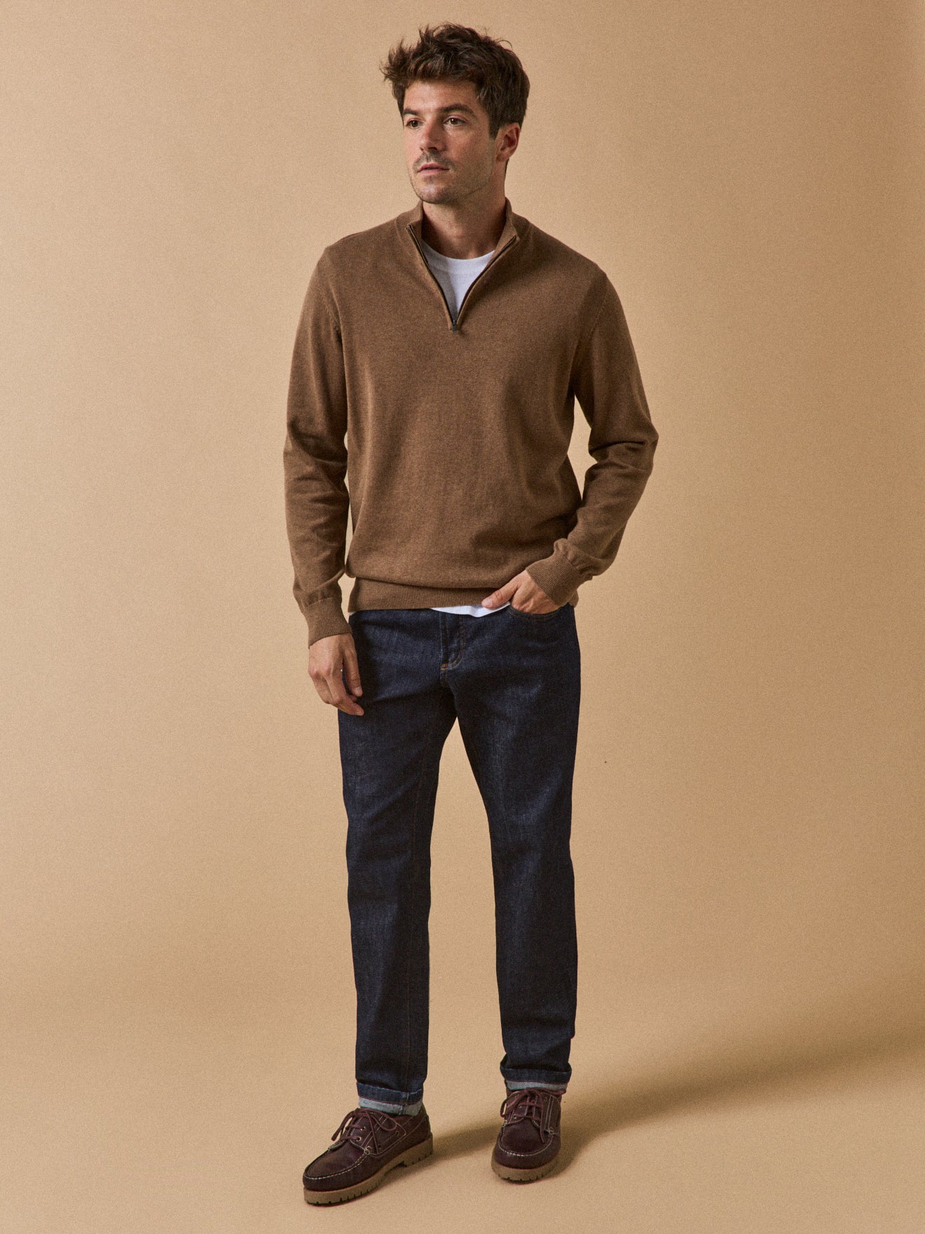 Pull col montant homme coton biologique et cachemire