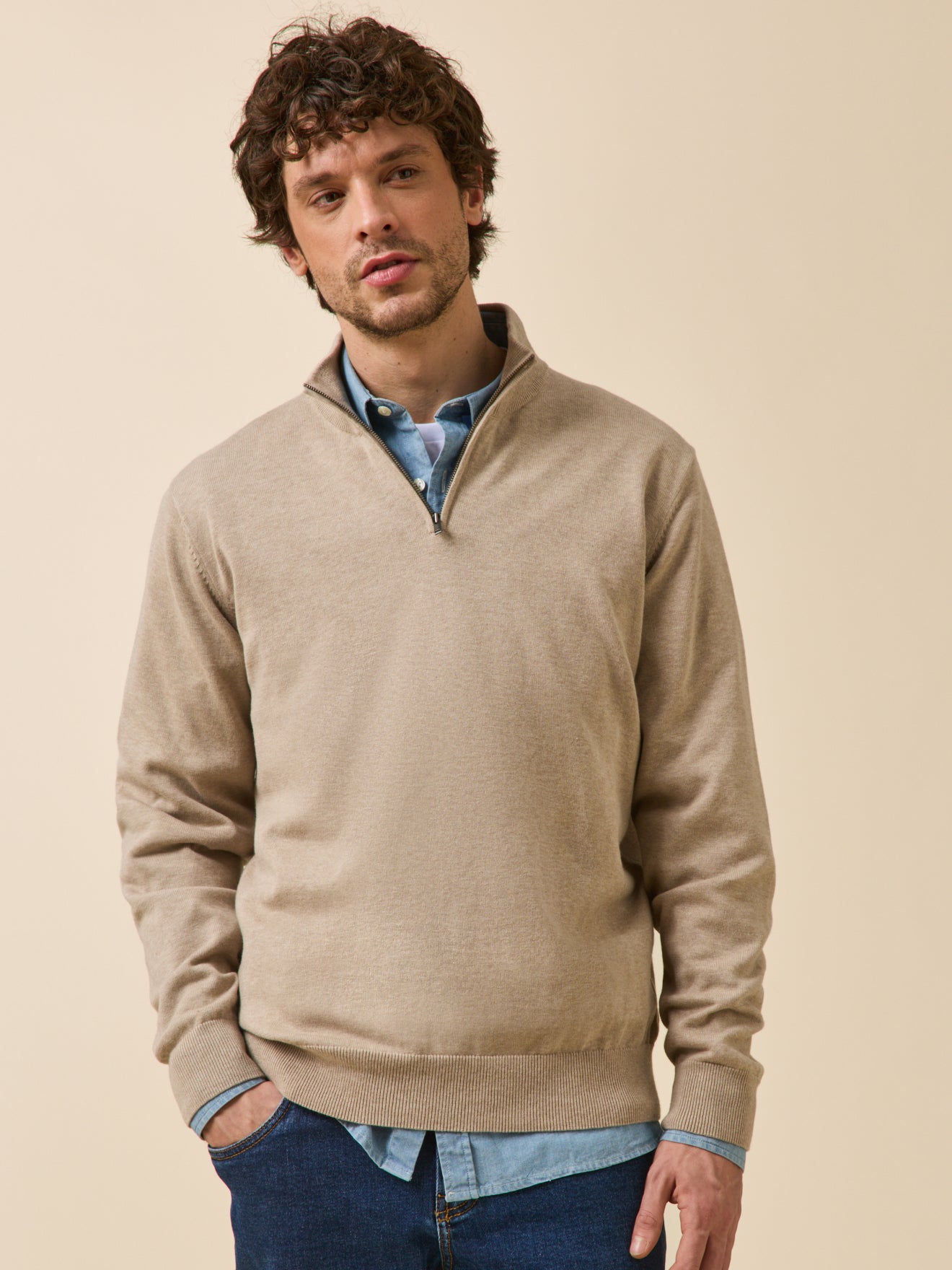 Pull col montant homme coton biologique et cachemire