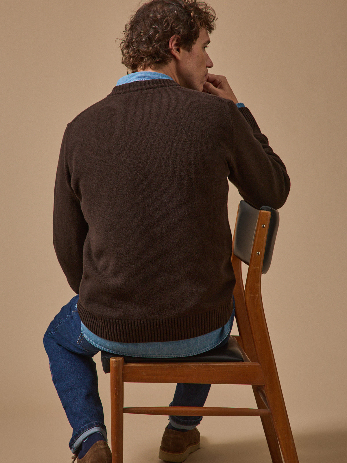 Pull col rond homme laine mélangée