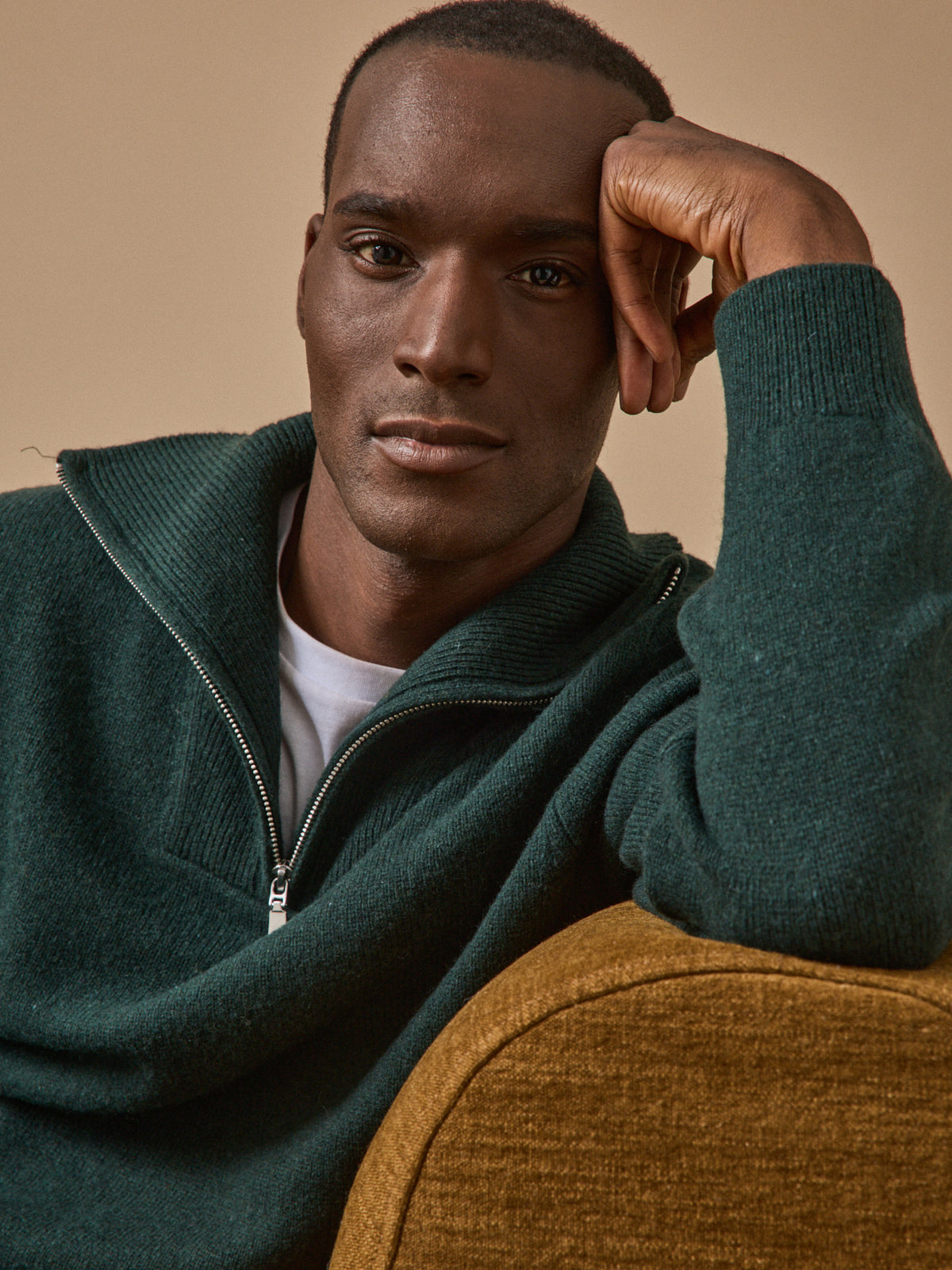 Men's merino wool sweater with high neckline