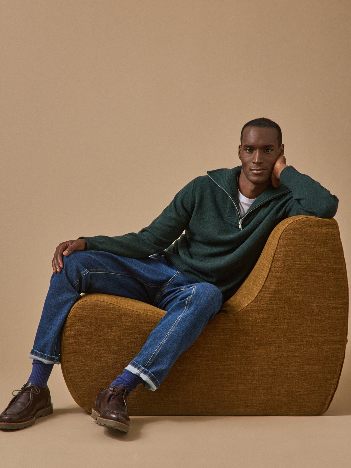 Men's merino wool sweater with high neckline