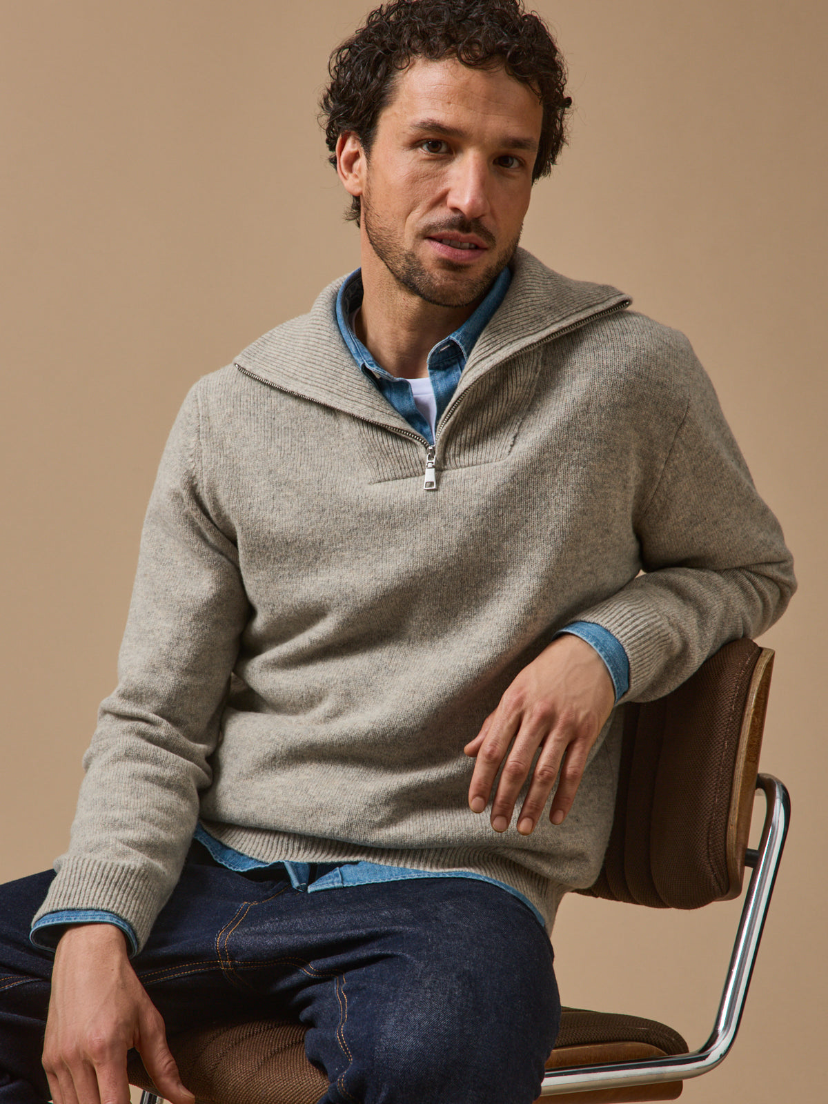 Men's merino wool sweater with high neckline