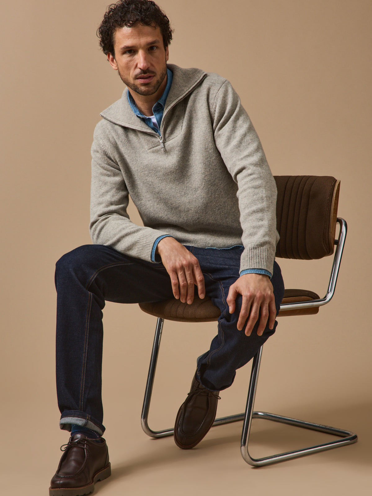 Men's merino wool sweater with high neckline