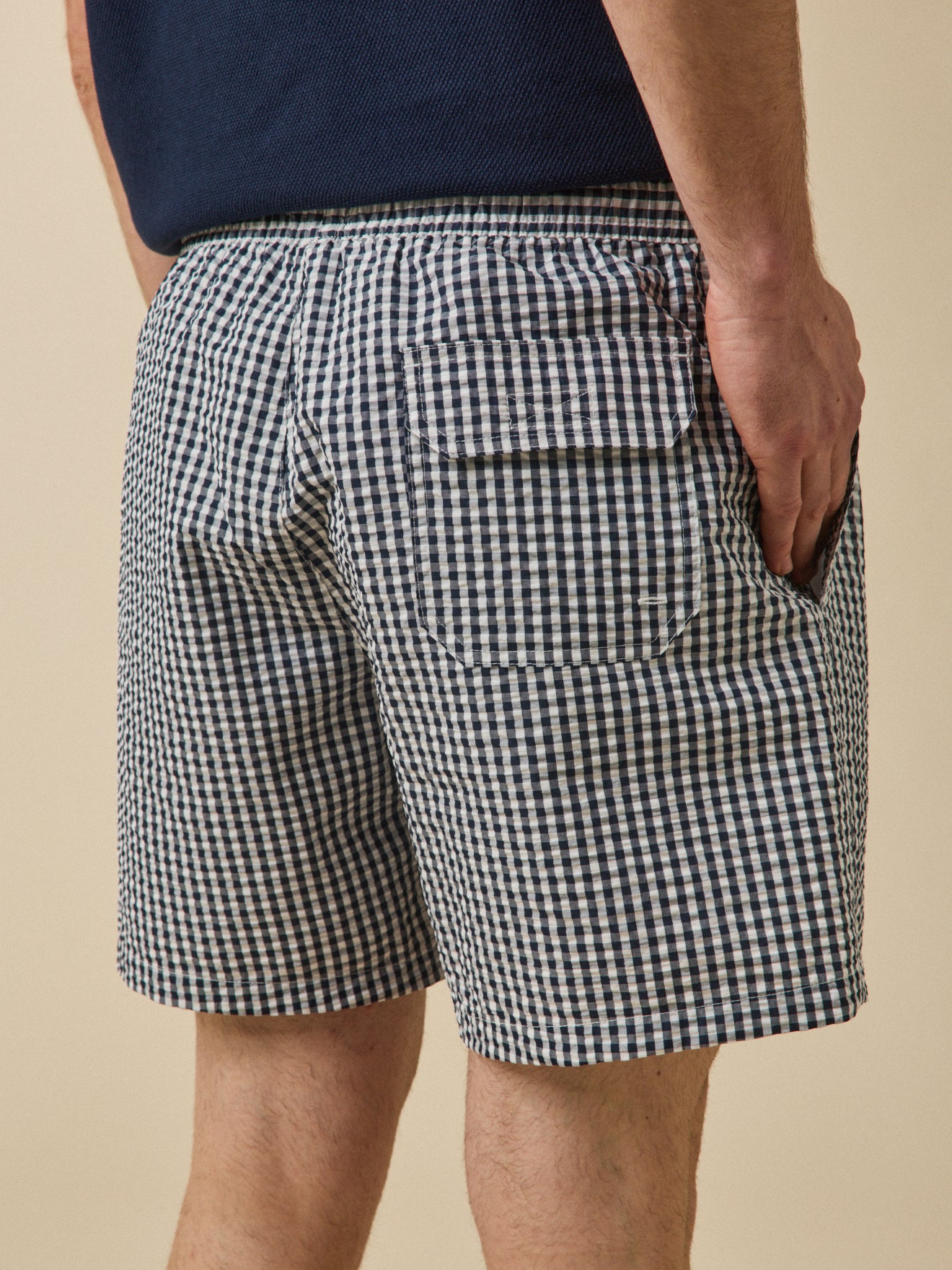 Men's gingham check seersucker swimming shorts