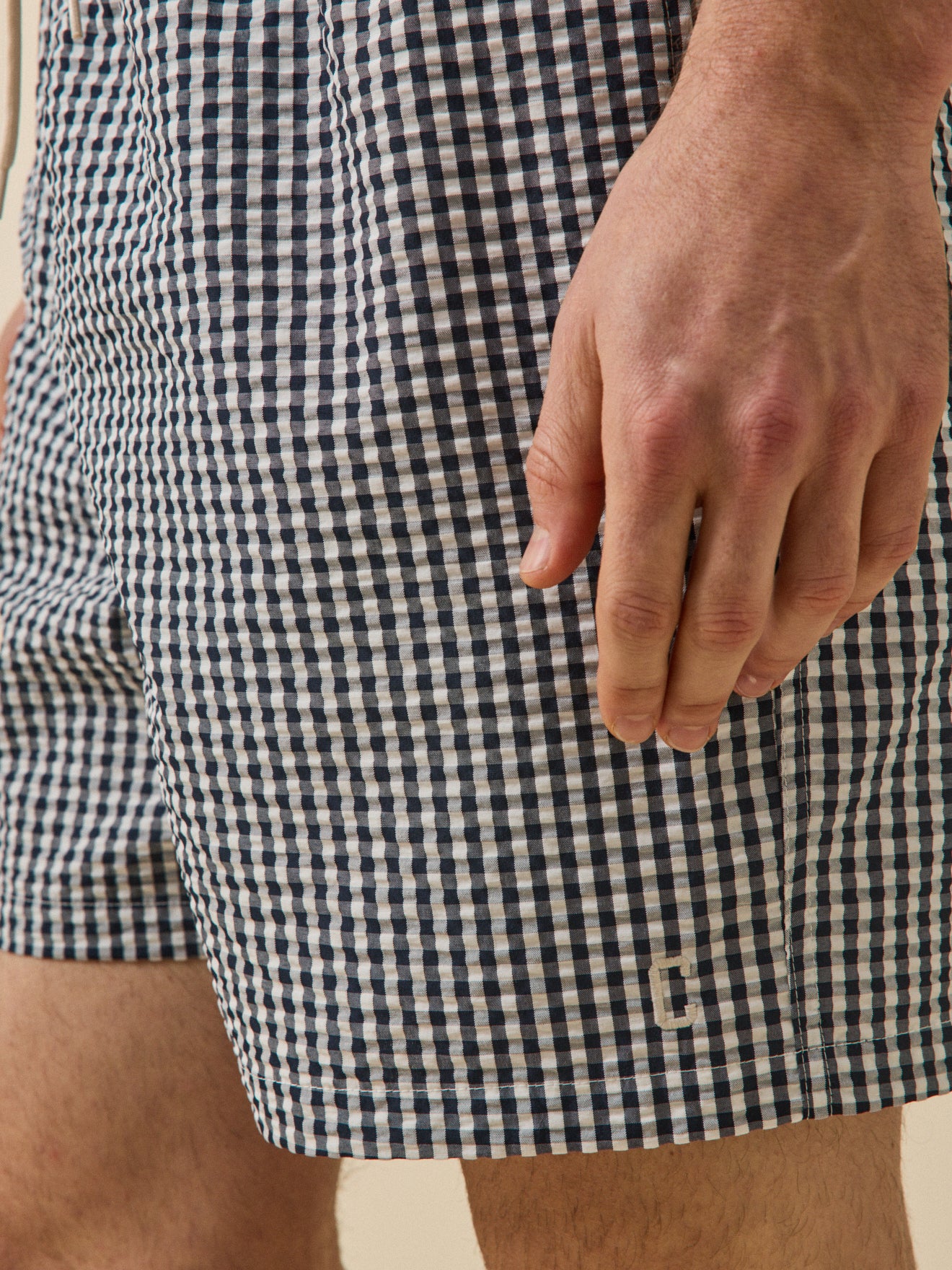 Men's gingham check seersucker swimming shorts