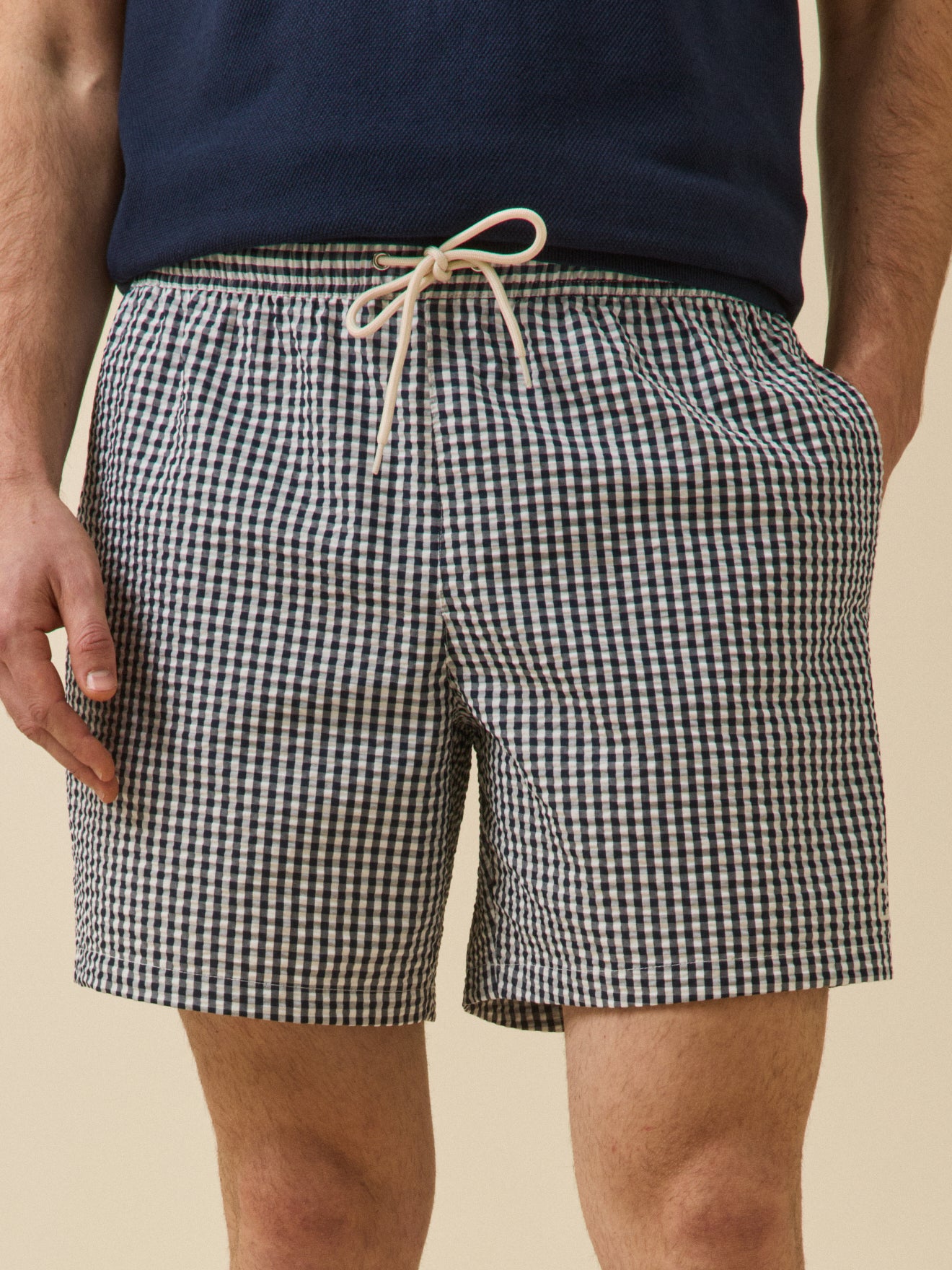 Men's gingham check seersucker swimming shorts