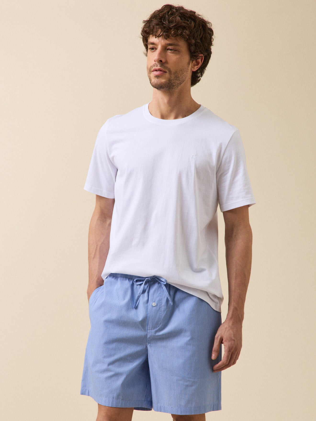 Men's dual-fabric pyjamas with shorts