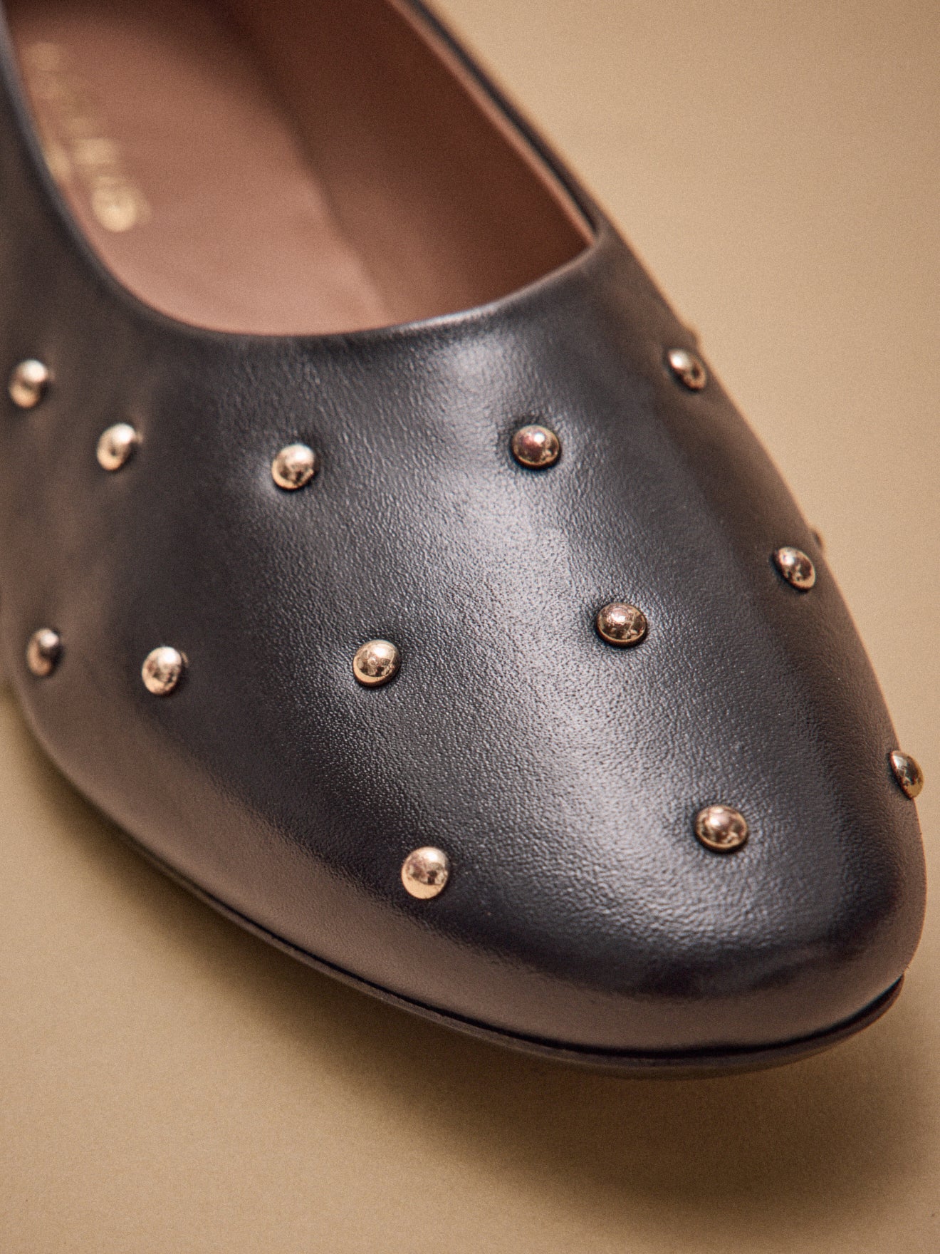 Women's smooth leather, studded ballerina flats