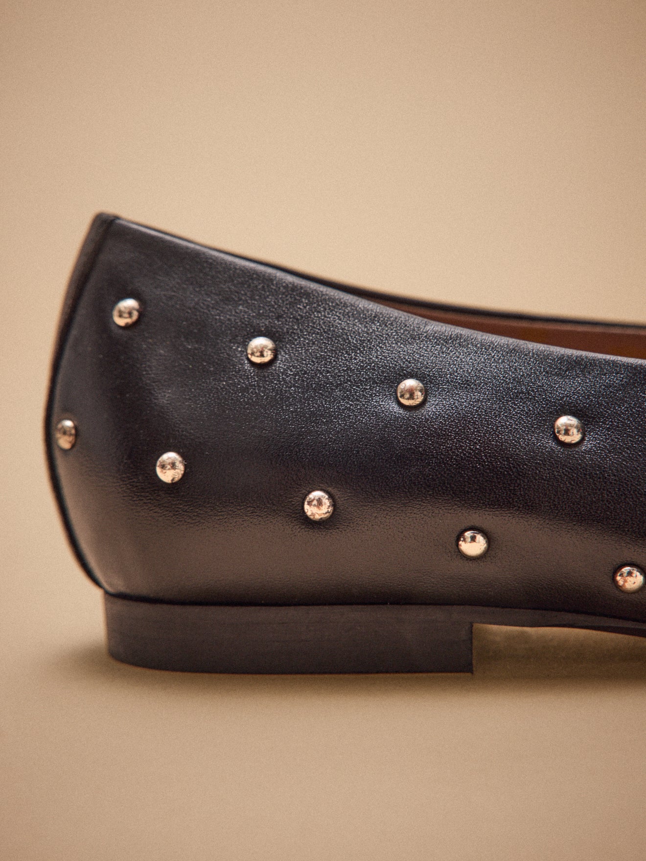 Women's smooth leather, studded ballerina flats