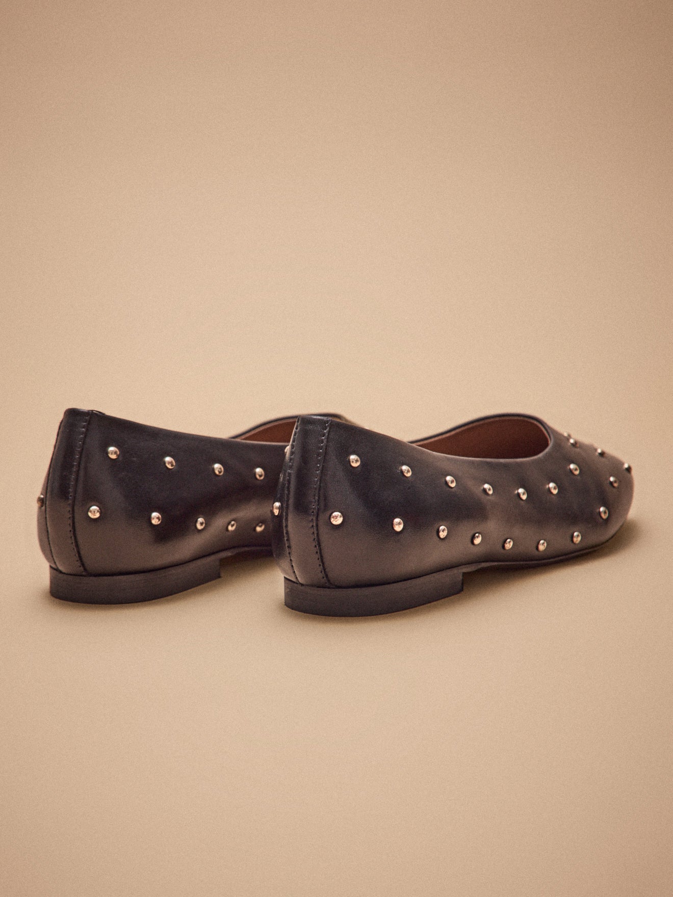 Women's smooth leather, studded ballerina flats