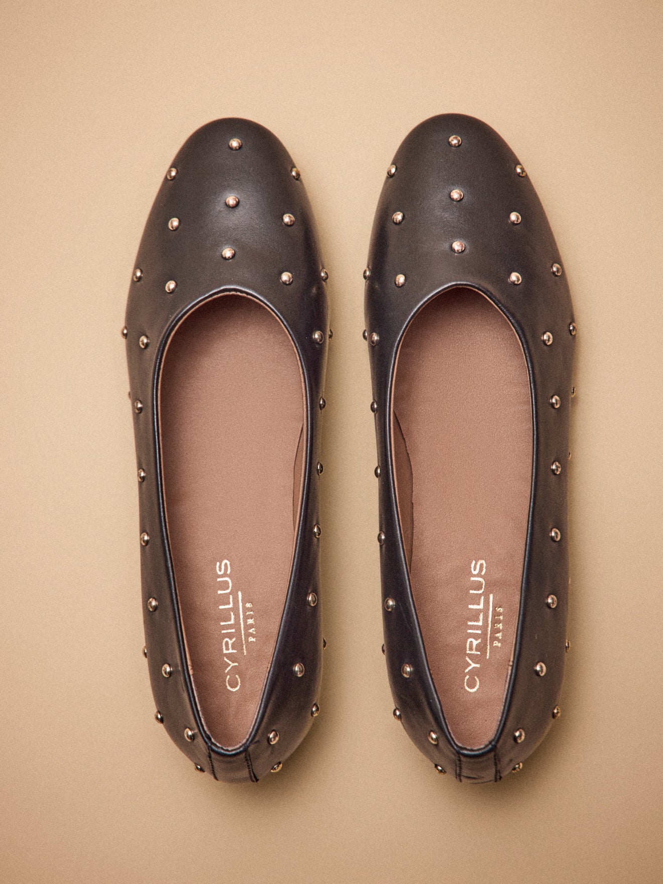 Women's smooth leather, studded ballerina flats