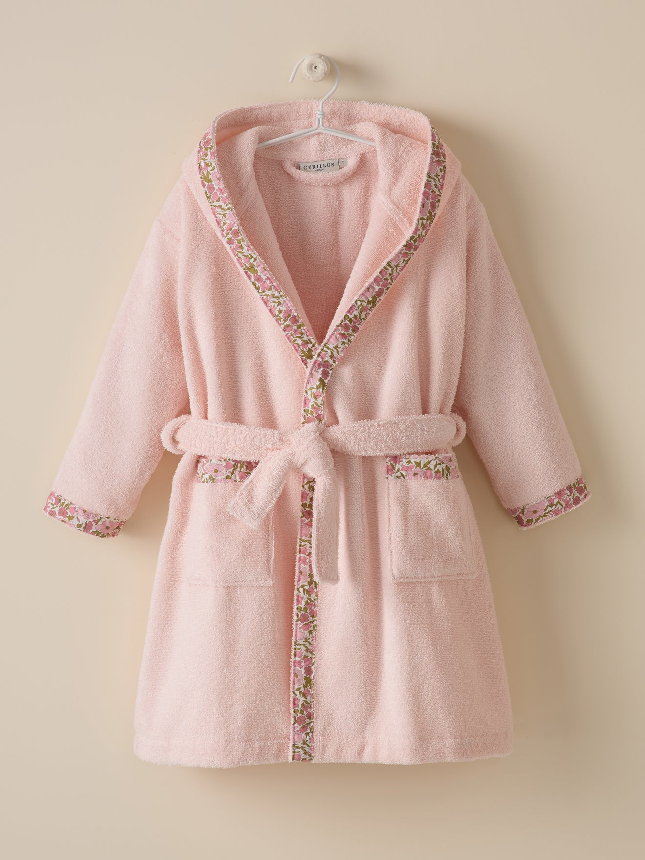 Child's terry cloth bathrobe and trim made with Liberty Fabric
