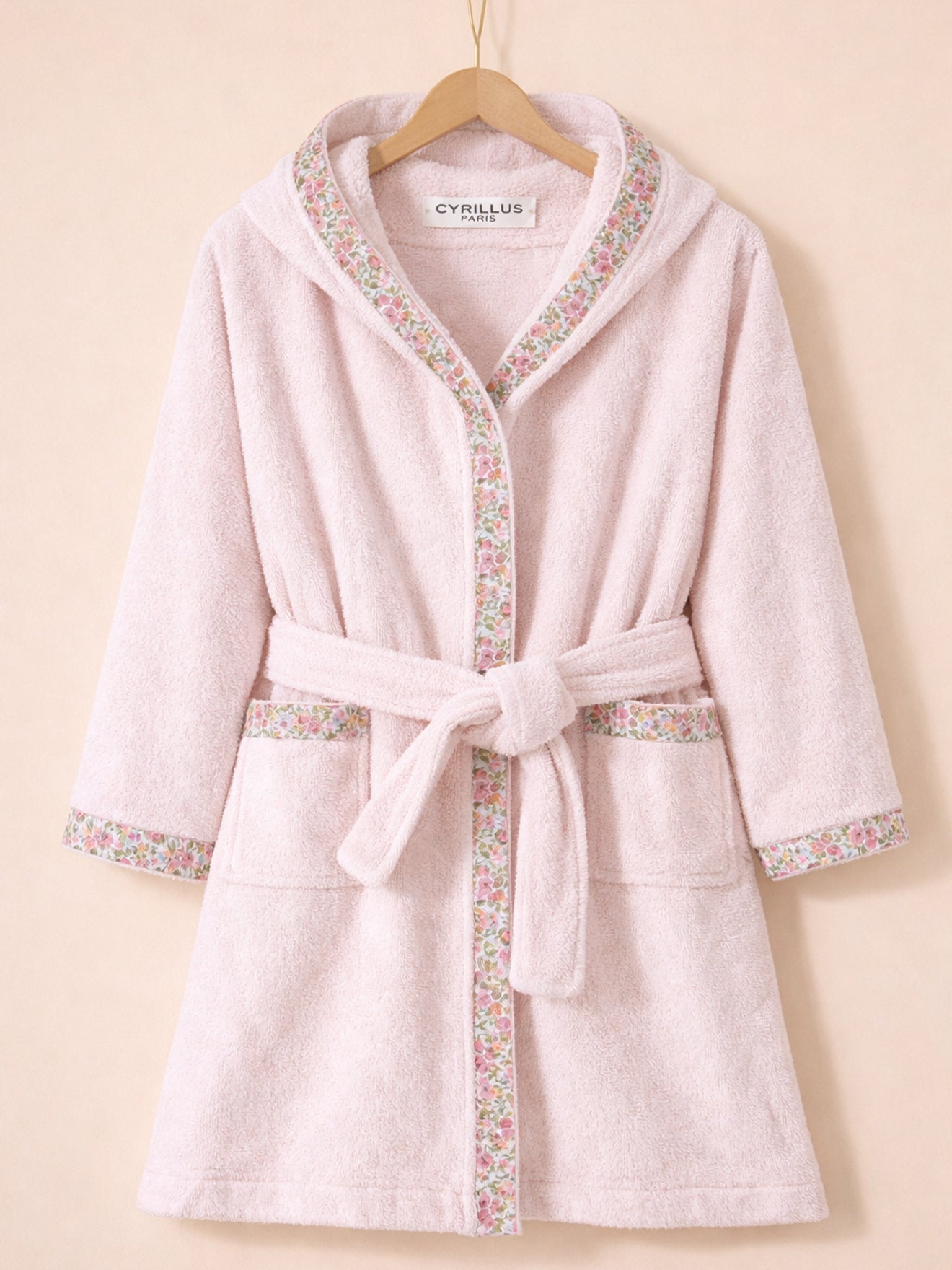Child's terry cloth bathrobe and trim made with Liberty Fabric
