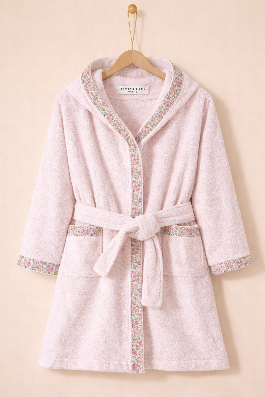 Child's terry cloth bathrobe and trim made with Liberty Fabric