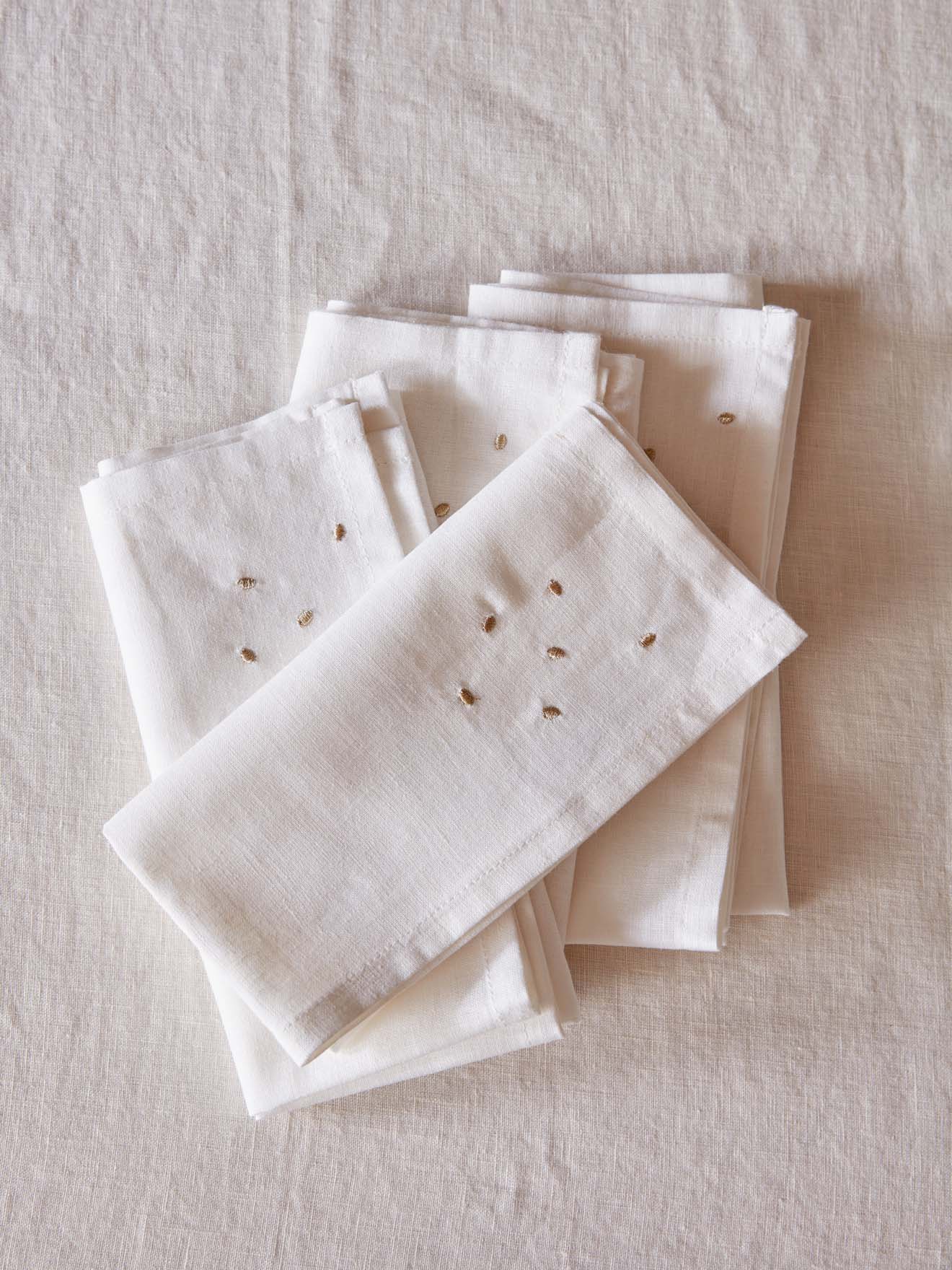 Serviette de table à pois dorés en coton tramé aspect lin par lot de 4