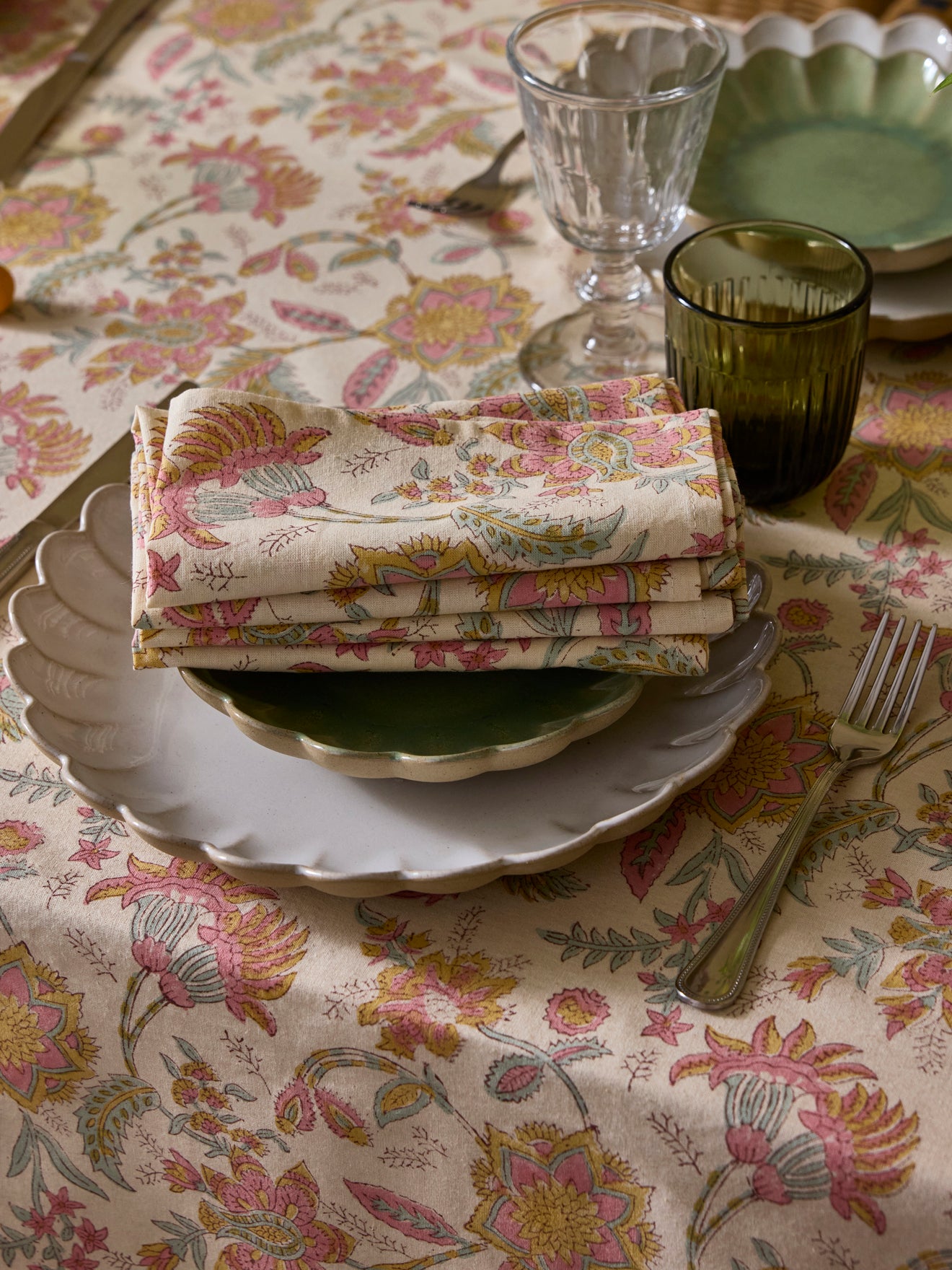 Serviette de table fleuri indien par lot de 4 - imprimé Pondichery