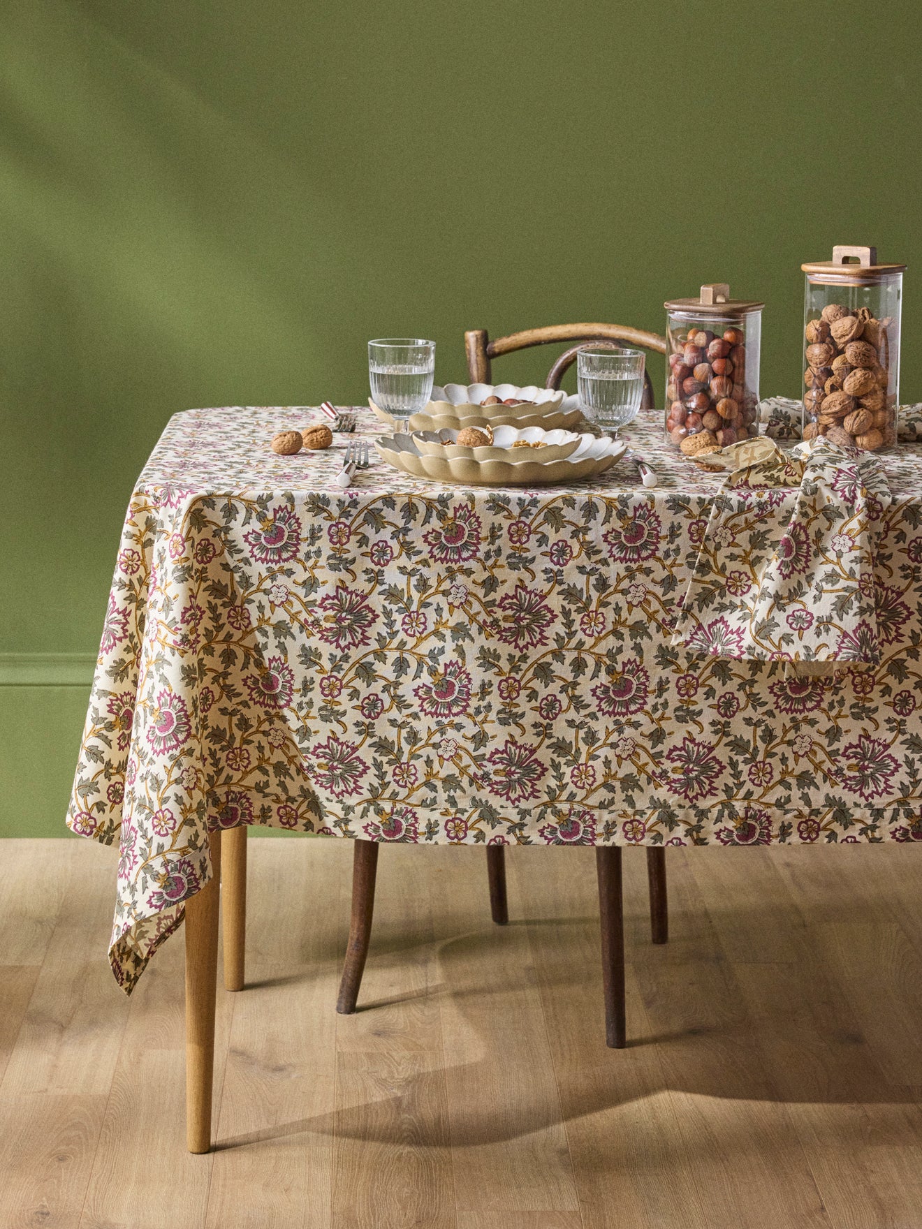 Floral Indian cotton tablecloth
