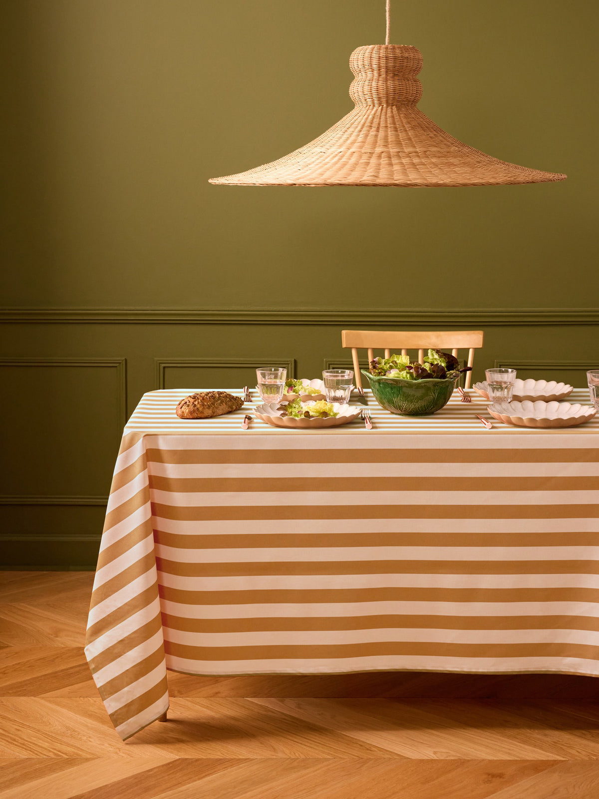 Striped coated cotton tablecloth