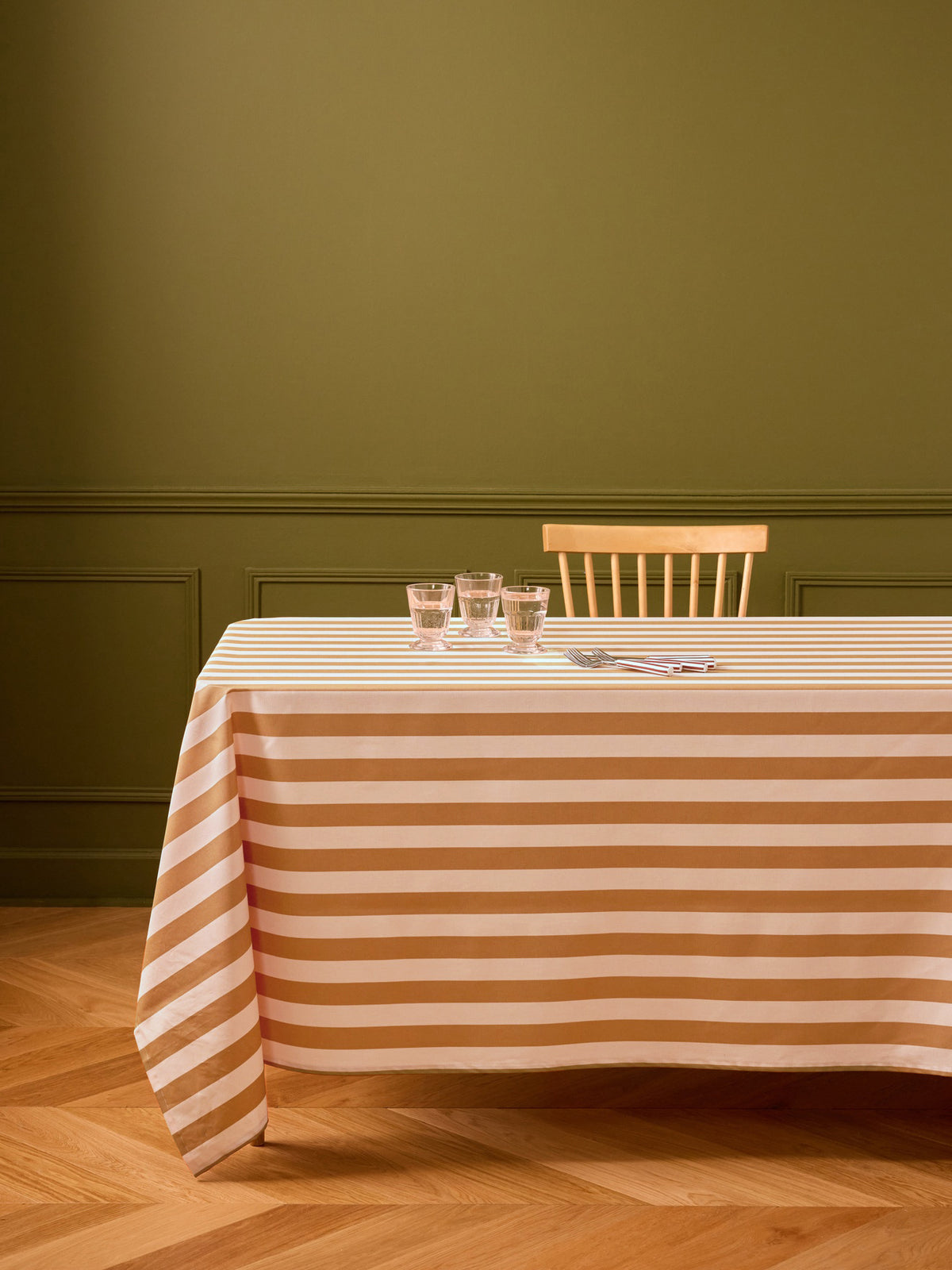 Striped coated cotton tablecloth